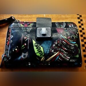 Sakroots Artist Circle Black and Vibrant OwlPatterned Clutch